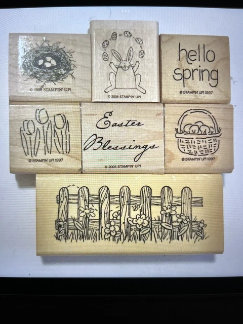Stampin Up WOOD Stamp Lot - Easter Bunny Eggs Tulips Spring Basket Stampin Up WOOD Stamp Lot - Easter Bunny Eggs Tulips Spring Basket