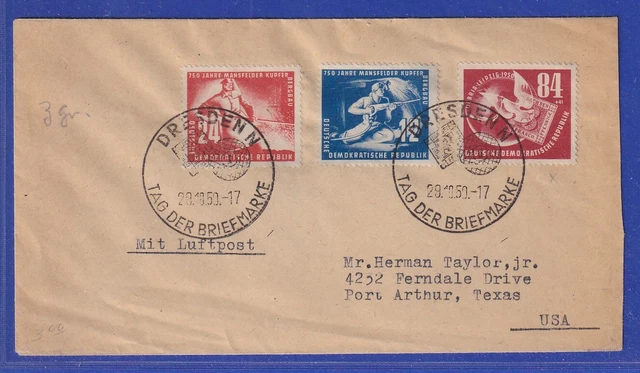 DDR 1950 Mansfelder Kupferbergbau, Debria 84Pfg portger. Frankatur in die USA