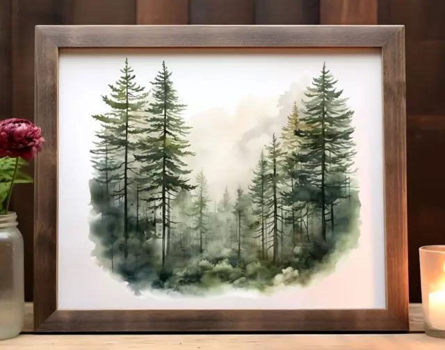 Evergreen Trees Wall Art Print, Forest Trees Wall Art Decor, Woodland Wall Art