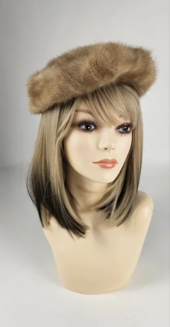 Vintage Cecile Of New York Original Brown Mink Fur Pillbox Hat Mid Century Retro