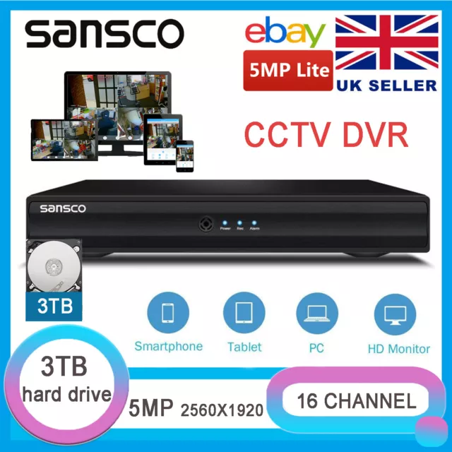 SANSCO 5MP 4/8/16 Channel CCTV DVR Recorder for Home Security System with 3T HDD