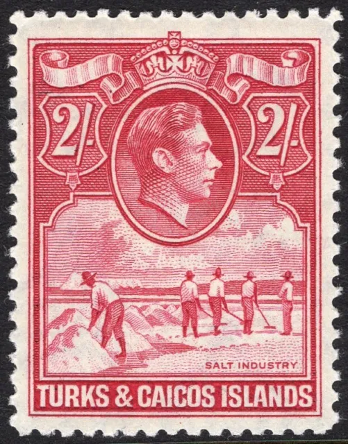 TURKS & CAICOS ISLANDS-1944 2/- Bright Rose-Carmine Sg 203a LIGHTLY MOUNTED MINT