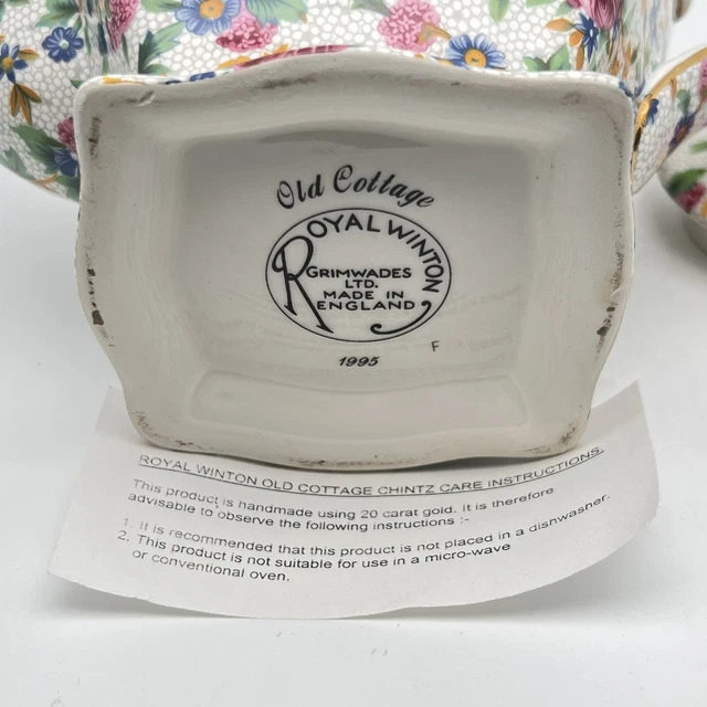Vintage Royal Winton Grimwades OLD COTTAGE CHINTZ Floral Ascot Teapot England 10