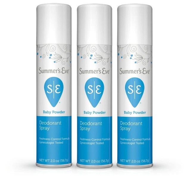 ¡Paquete de 3 Víspera de Verano! Aerosol desodorante femenino en polvo de bebé de 2 oz