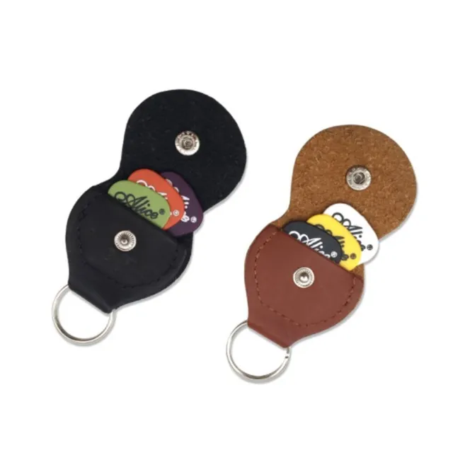 Portable Guitar Picks Holder Keychain Bag made of PU Leather with 3 Plectrums