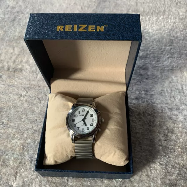 Reizen Talking Watch Mens/Ladies Silver Stretch Band Vision Impaired Atomic Time