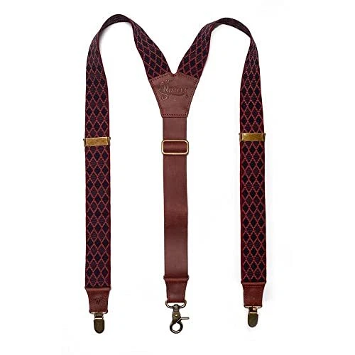 Suspenders Oxblood Diamond Leather Flex Wide 1.36 inch | Wiseguy Original