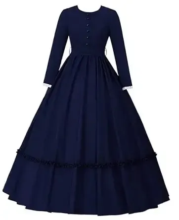 Women's Victorian Civil War Dress Costume Vintage Reenactment Large Dark Blue
