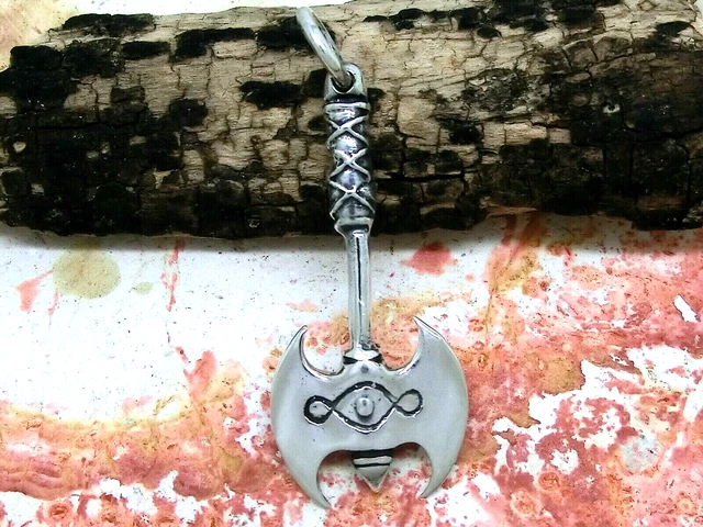 Hacha Doble Colgante 925 Plata de Ley Hacha de Batalla Vikingo Celta