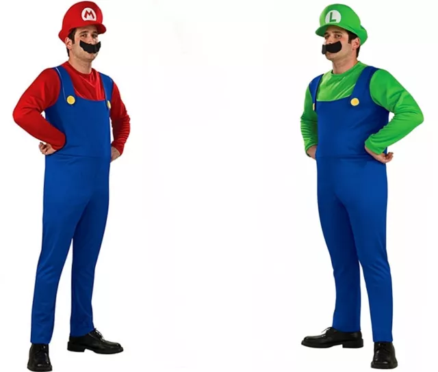 Herren Kostüm Super Klempner Mario und Luigi mit Mütze M L XL Fasching Karneval