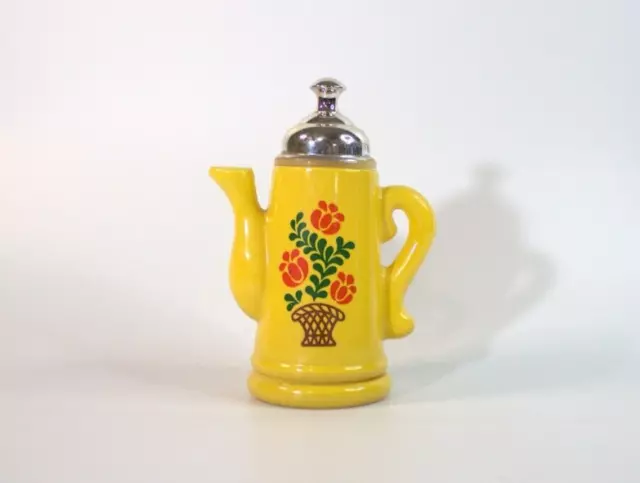 Vintage Avon Koffee Klatch Yellow Tea Pot Empty Foaming Bath Oil Lilac-EUC