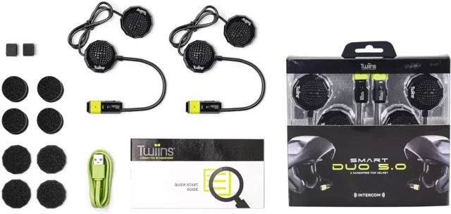 Paire Interphone Bluetooth pour Casque de Moto Set TWIINS Smart Duo 5.0 Intercom 2