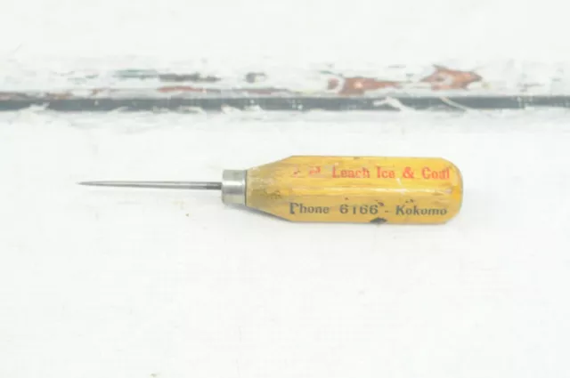 Vintage . Advertising Ice Pick -LM Leach Ice and Coal Co. Kokomo Indiana Memorab
