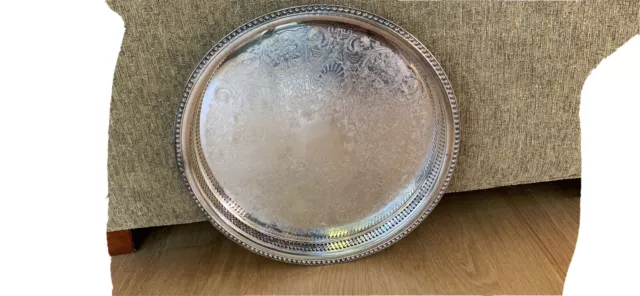 William Rogers ROUND Reticulated Raised Edge Silverplate 15” SERVING TRAY
