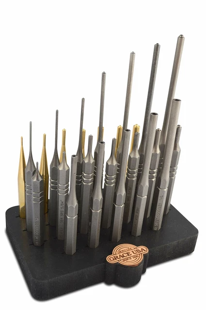 Grace USA 27pc Armurier Acier & Laiton Rouleau Broche Ressort Punch Set Avec