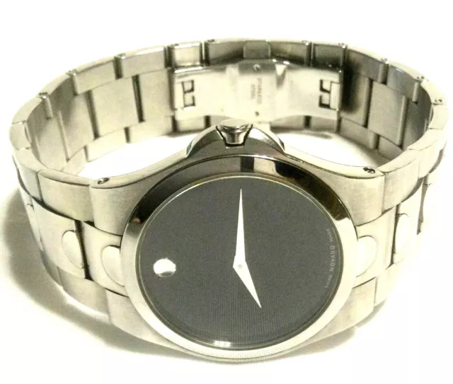 MOVADO LUNO BLACK MUSEUM DIAL WATCH Full Size 40mm Stainless Case Swiss w/ Boxes