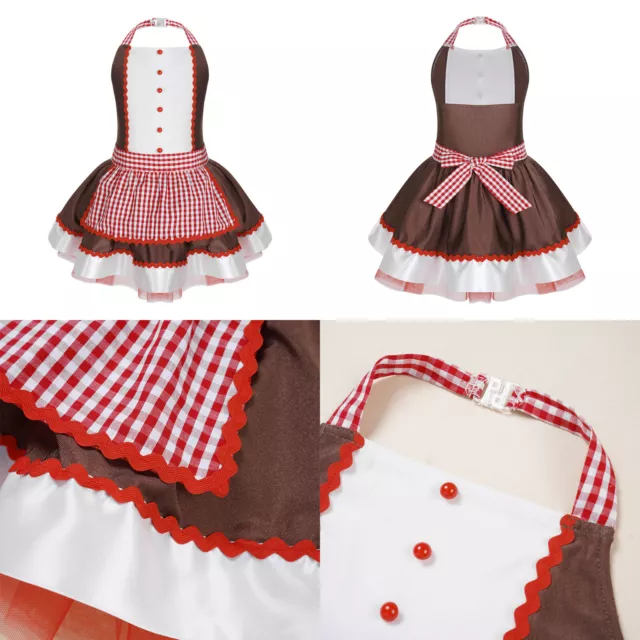 UK Kids Gingerbread Man Cosplay Costume Girls Christmas Carnival Fancy Dress Up 3