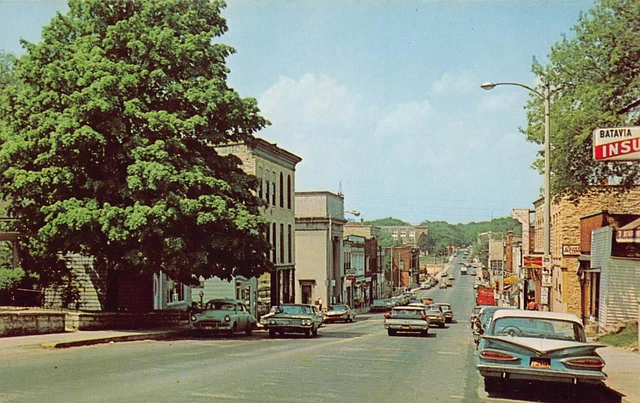 Batavia IL Illinois Wilson Main Street Downtown 1960s Cars Vtg Postcard R8