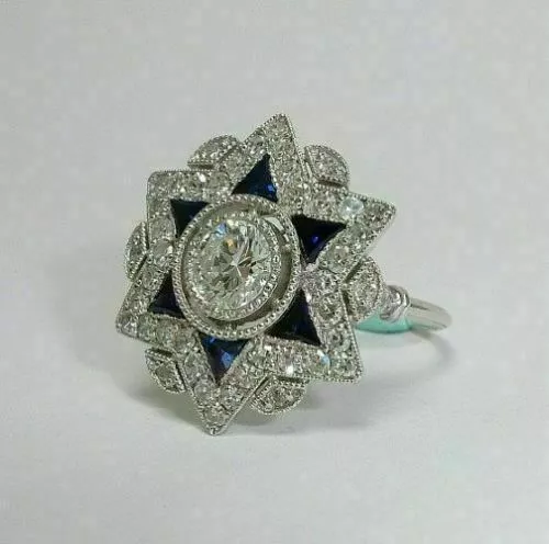 Art Deco Style Simulated Diamond Star Shape Cocktail Engagement Ring 925 Silver