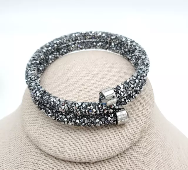 Swarovski Charcoal Black Grey Crystal Rhinestone Cuff Bracelet Double Wrap