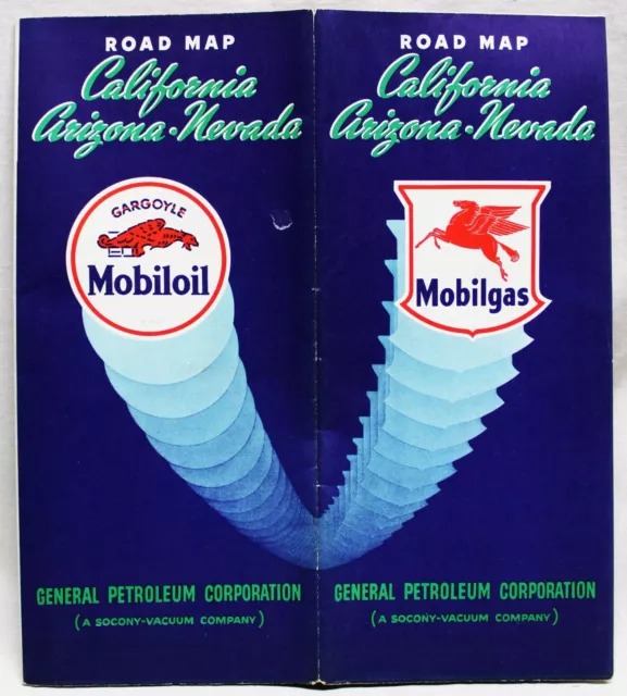 Mobiloil Service Station Highway Road Map California Nevada Arizona 1940 Vintage