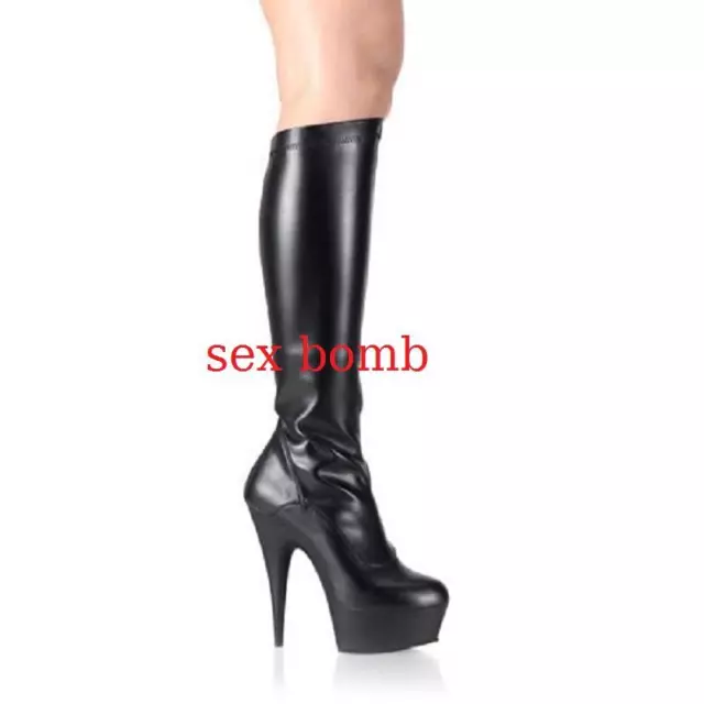 sexy STIVALI tacco 15 dal 36 al 44 plateau NERO OPACO zip scarpe GLAMOUR