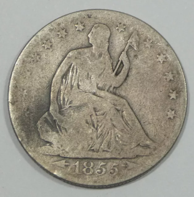 BARGAIN 1855 Liberty Seated Half Dollar with Arrows GOOD Silver 50c