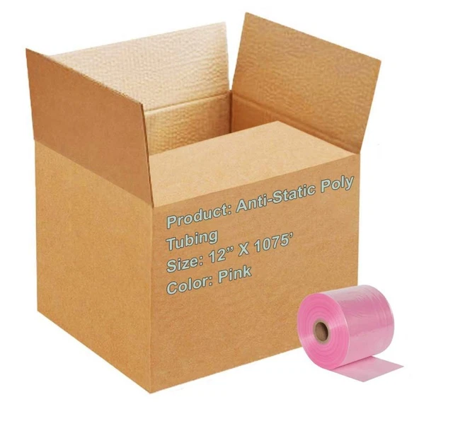 12"x1075" Pink Anti-Static Poly Tubing Roll, 4 Mil Thick, Great for Packaging