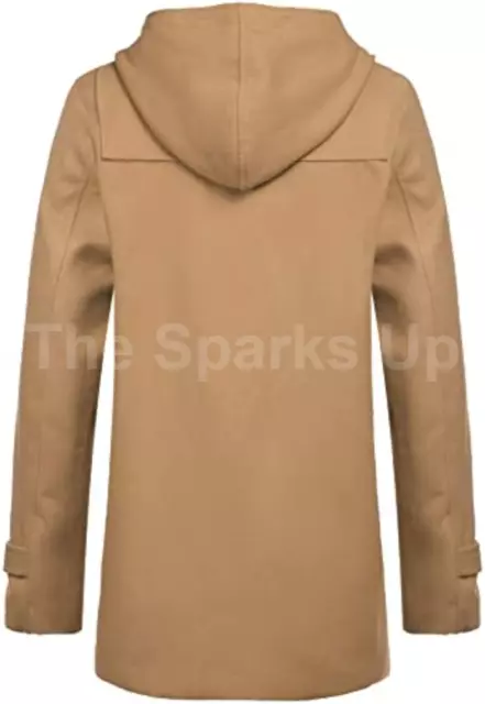 Mens Duffle Hooded Long Coat Classic Winter Outerwear Beige Overcoat Jacket 2