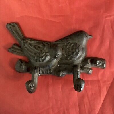 Antique Cast Iron Wall Hooks Two Brown Birds Coat Hat Towel Hangings Vintage B1