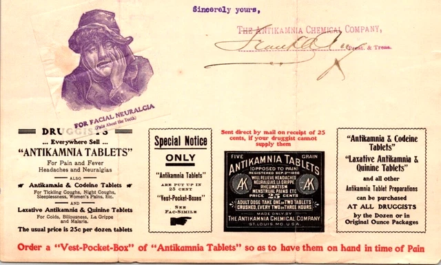 1906 Anitkamnia Codeine Tablets Letter Laxative Quinine QUACK MEDICINE St Louis 1906 Anitkamnia Codeine Tablets Letter Laxative Quinine QUACK MEDICINE St Louis
