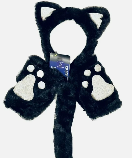 NWT CLAIRE’S FURRY Cos Play Black Cat Costume 3 Piece Set Ages 3+ 14.