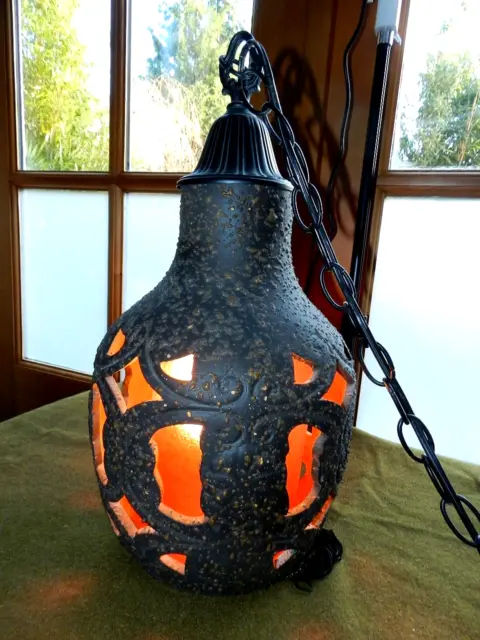 Vintage Mid Century Modern Ceramic Swag Hanging Lamp Light Black Mod Retro