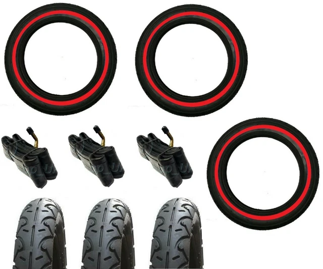 MOUNTAIN BUGGY URBAN 12 1/2"  3 x Pram Tyres & 3 x Bent Valve Tubes RED LINE