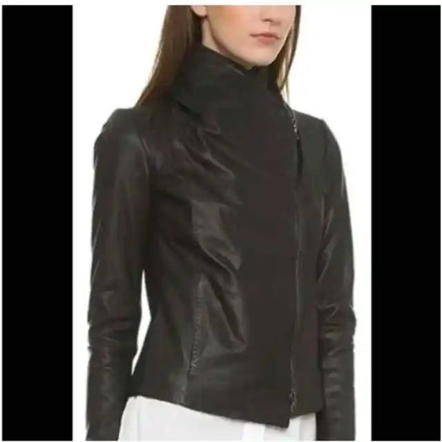 Vince Scuba Asymmetrical Moto Black Leather Jacket Womens Size: S