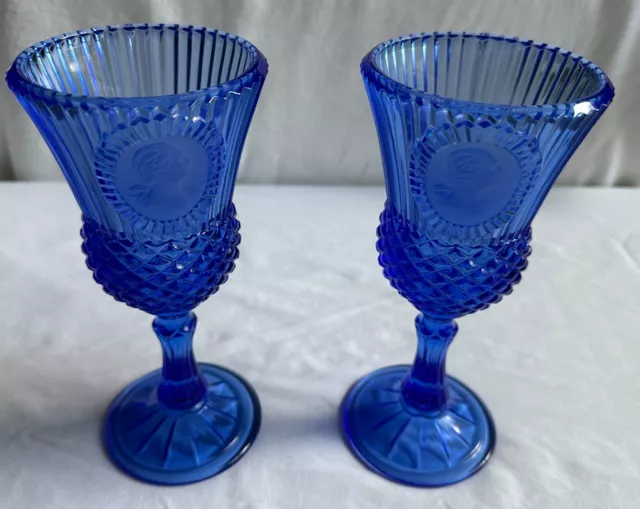 Vintage AVON Fostoria Cobalt Blue Glass Goblets George  & Martha Washington Set