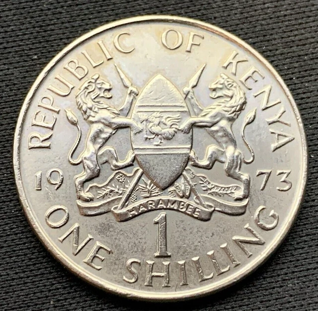 1973 Kenya 1 Shilling Coin AU ( Cleaned Coin )  Mintage 2.4 Million  #M52