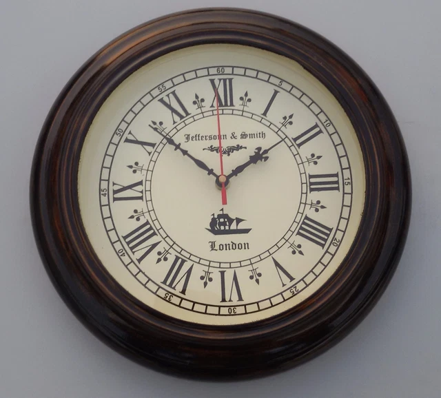 Holz Jefferson & Smith London Schiffs Vintage Wohndeko Wanduhr Working
