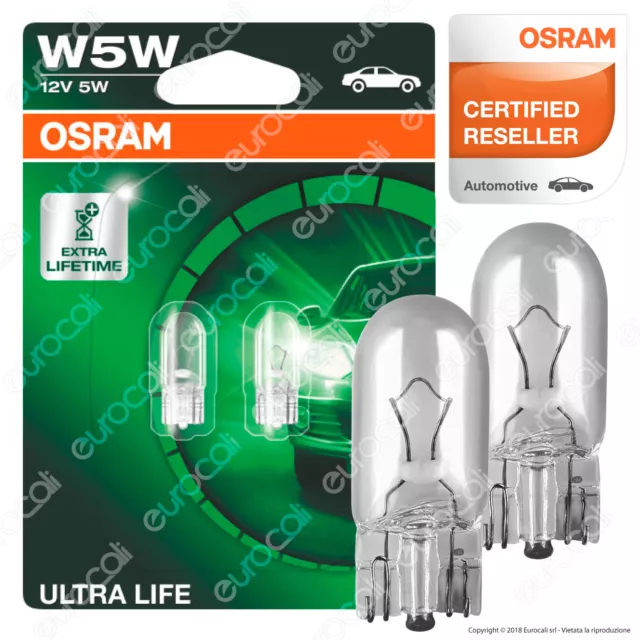 2 Lampade Osram W5W Ultra Life 2825ULT Lampadine Fari Auto Moto Lunga Durata