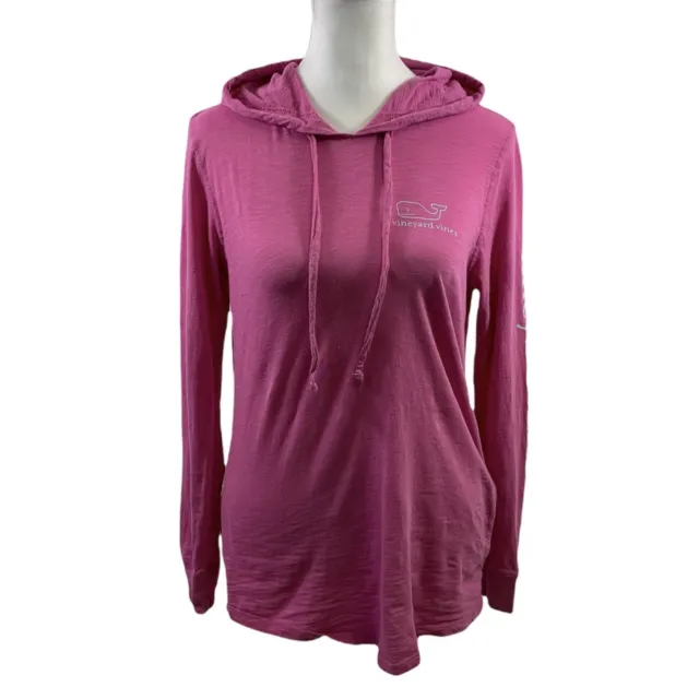 Vineyard Vines Pink Teal Garment Dyed Slub Whale Hoodie Tee Womens Size XXS