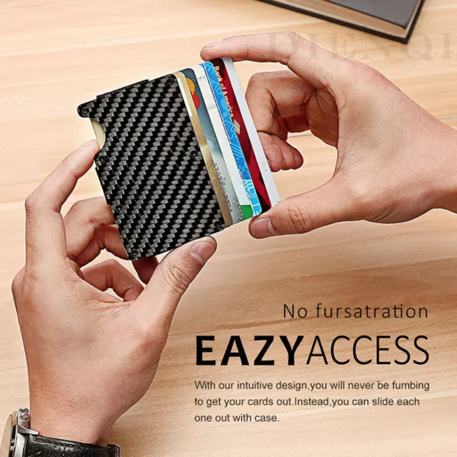 Mens Carbon Fiber RFID Blocking Clip Wallet Money Slim Credit Card Holder Metal 6