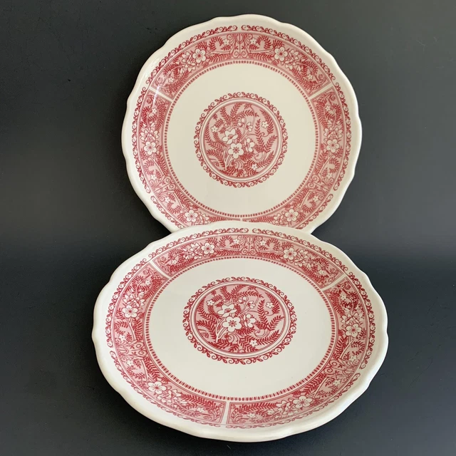 2 Syracuse China Restaurant Ware Strawberry Hill 26-B Luncheon Plates Red Pink