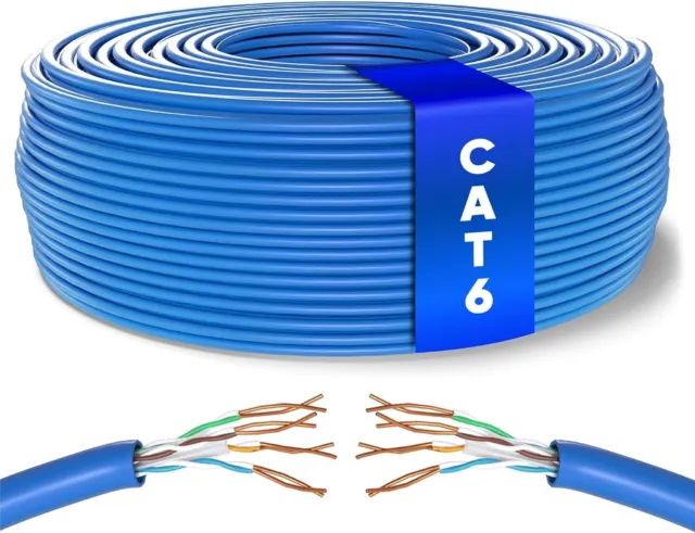 Mr.tronic 100 Metri Cavo Rete Ethernet Cat 6 Cca Awg24 Da Cablare Bobina Blu