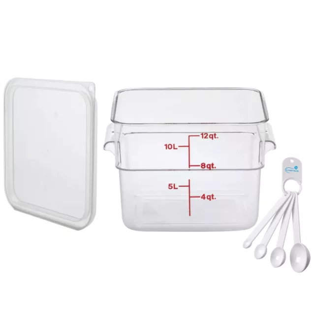 Cambro 12 Qt Square Food Storage Container Clear with Lid Bundle Includes a M...
