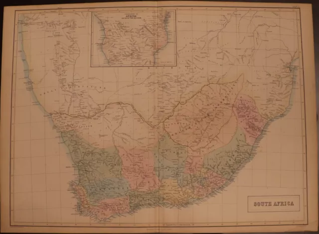 1856 Black's South Africa - Map 23.6" x 17.2" - beautiful antique with color