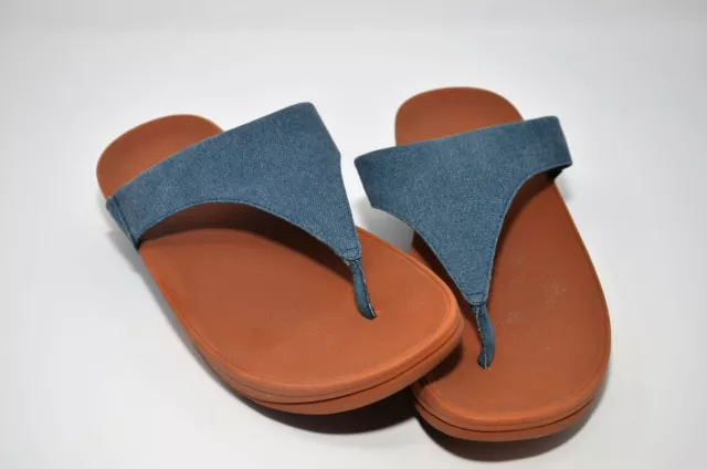 FitFlop Lulu Toe-Thong Sandals Shimmer Denim Blue Size 10 US