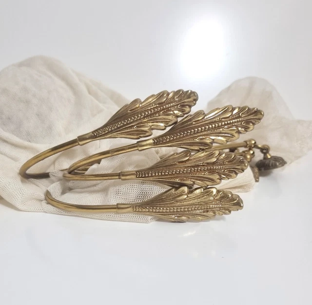 4  brass tie back hooks Acanthus leaf design Curtain Drapery hardware set