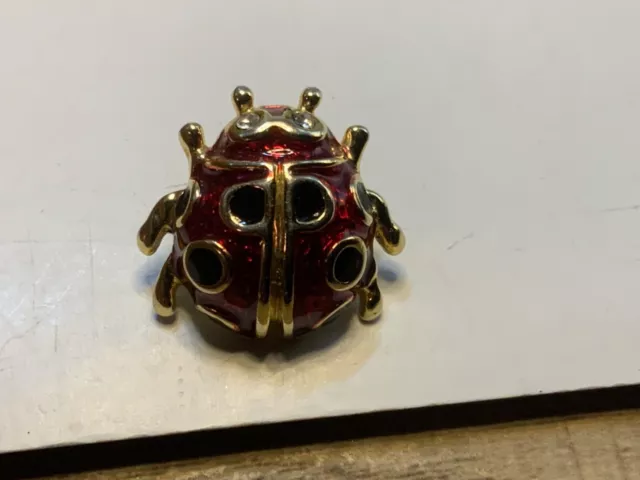 vintage Red Black Enamel Lady Bug Gold Tone Metal Lapel Pin Brooch