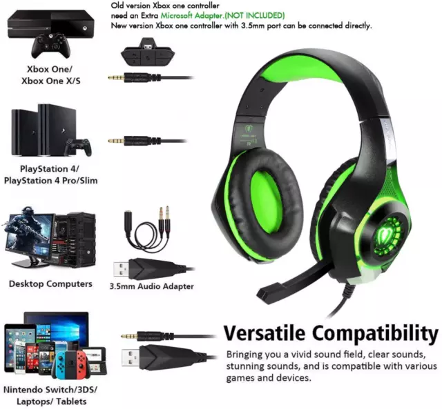 Stereo Gaming Headset Over-Ear Headphones With Mic LED Lights For PC Computer US 3