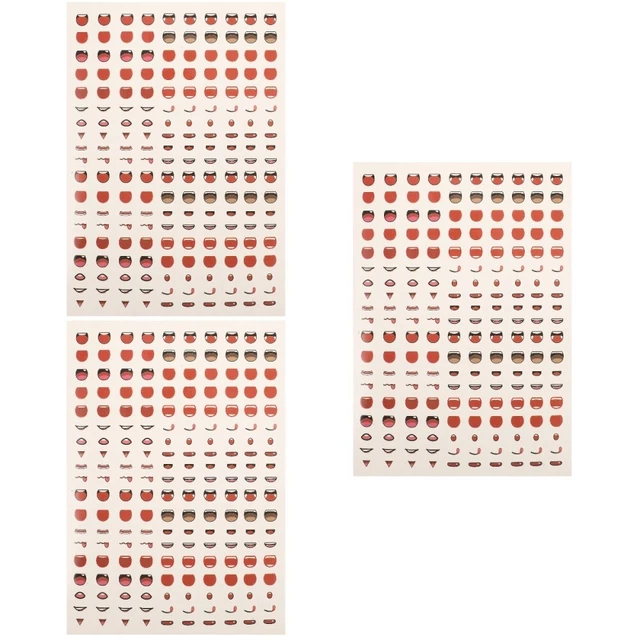 3 fogli di FAI TE Animazione Bocca di Disegno Adesivo FAI TE Bambole Bocca